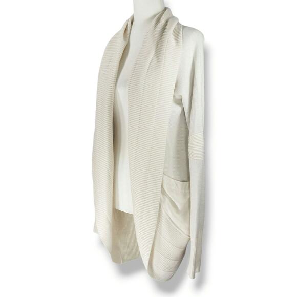 Lululemon Open Front Cardigan Shawl Collar Drawcord Back Pockets Ivory 8 EUC - Picture 2 of 8